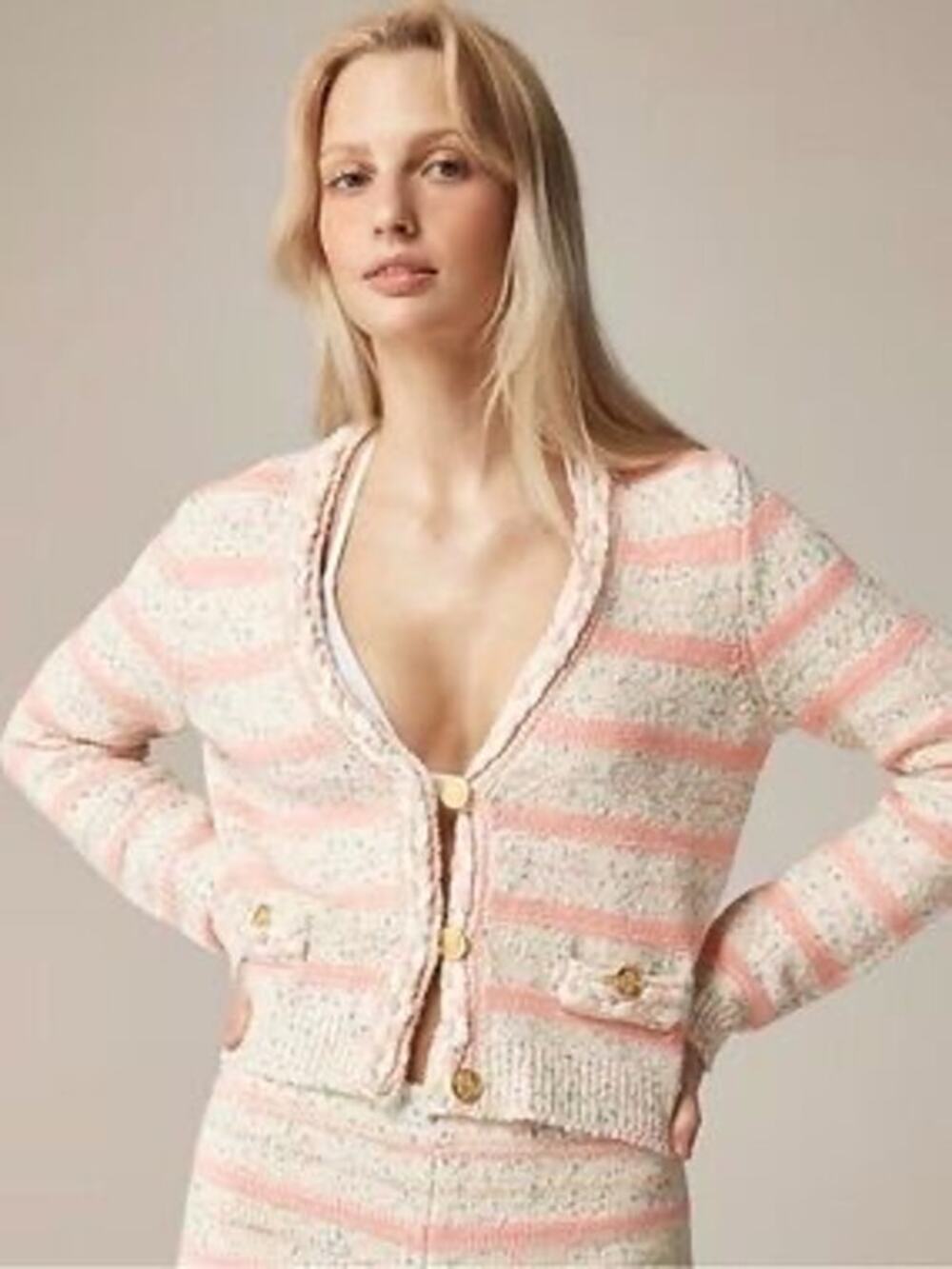 J. crew Space-dyed sweater lady jacket Soft with Gold Buttons